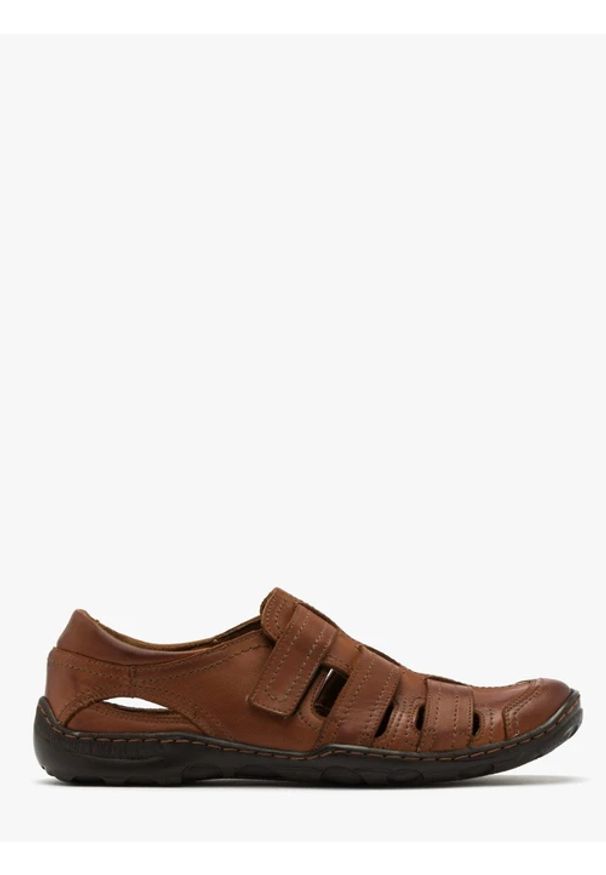 Ryłko - Brązowe sandały męskie. Zapięcie: rzepy. Kolor: brązowy. Materiał: skóra. Styl: street