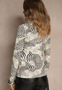 Renee - Jasnoszara Bluzka Longsleeve z Bawełny z Półgolfem i Panterkowym Printem Unalla. Kolor: szary. Materiał: bawełna. Długość rękawa: długi rękaw. Wzór: nadruk #5