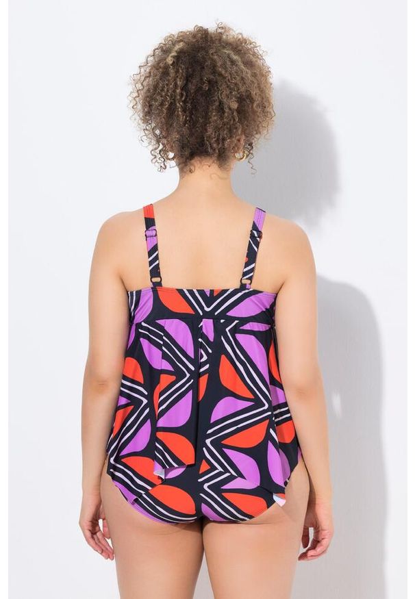ULLA POPKEN - Damskie Tankini graficzny nadruk miękkie miseczki z recyklingu. Kolekcja: plus size. Kolor: czarny. Materiał: elastan, poliamid, materiał. Wzór: nadruk