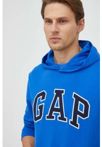 GAP bluza bawełniana męska kolor niebieski z kapturem z aplikacją. Typ kołnierza: kaptur. Kolor: niebieski. Materiał: bawełna. Wzór: aplikacja #2