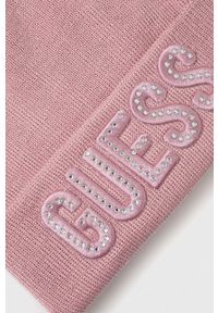 Guess czapka dziecięca kolor różowy z cienkiej dzianiny. Kolor: różowy. Materiał: dzianina #2