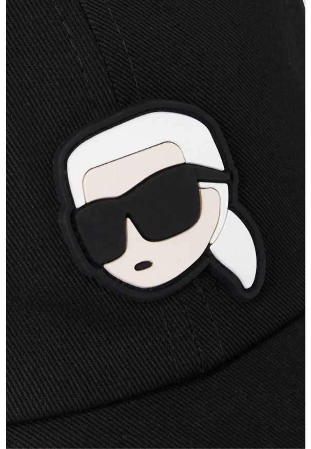 Karl Lagerfeld - KARL LAGERFELD Czarna czapka z daszkiem Ikon Cap. Kolor: czarny. Materiał: guma, bawełna. Styl: elegancki