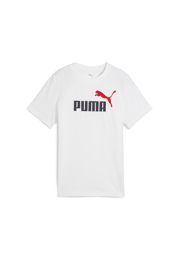 Puma - Młodzieżowa koszulka Essentials Colour z logo No.1 PUMA White. Kolor: biały. Materiał: guma. Wzór: nadruk. Sport: joga i pilates
