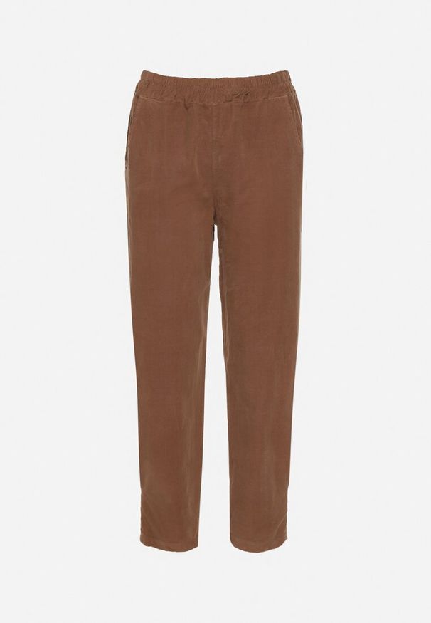 Born2be - Brązowe Bawełniane Spodnie z Wysokim Stanem Melili. Okazja: na co dzień, na spacer. Stan: podwyższony. Kolor: brązowy. Materiał: bawełna. Styl: casual, elegancki