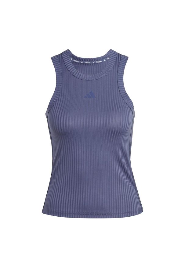 Adidas - Koszulka All Gym Seasonal Rib Tight Fit Tonal 3-Stripes Tank. Kolor: niebieski. Materiał: materiał, dzianina. Długość rękawa: bez rękawów. Sport: fitness