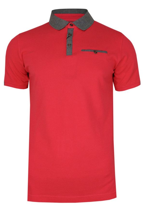 Różowy t-shirt Ranir krótki, elegancki, polo, z krótkim rękawem