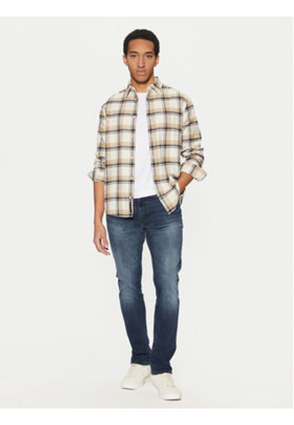 Tommy Jeans Koszula Check Flannel DM0DM20670 Beżowy Regular Fit. Kolor: beżowy. Materiał: bawełna