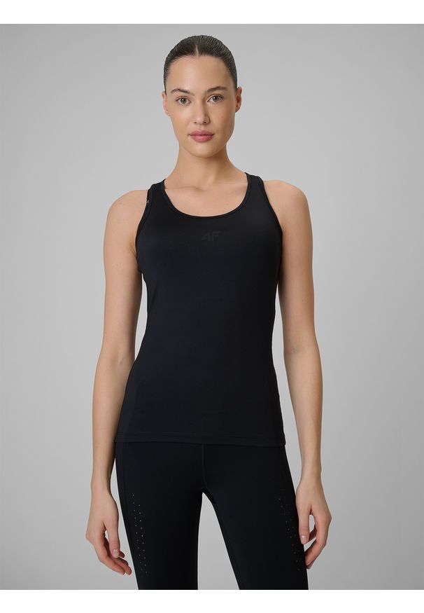 4f - 4F Top treningowy slim szybkoschnący damski - czarny XL. Kolor: czarny. Materiał: skóra. Sport: fitness
