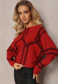 Renee - Czerwony Sweter z Okrągłym Dekoltem i Wzorem w Paski Busso. Kolor: czerwony. Wzór: paski #3
