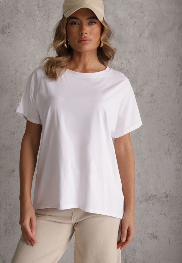Renee - Biały T-shirt Basic Oversize z Bawełny Elusis. Okazja: na co dzień. Kolor: biały. Materiał: bawełna. Styl: casual, elegancki