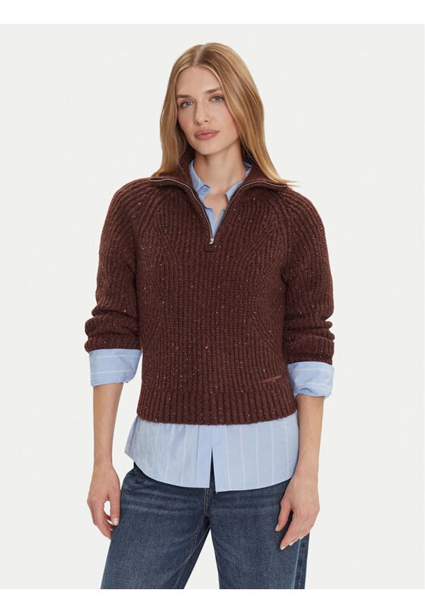 Tommy Jeans Sweter DW0DW21686 Brązowy Relaxed Fit. Kolor: brązowy. Materiał: syntetyk