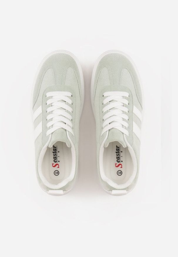 Renee - Zielone Sneakersy Typu Kultowe Tenisówki na Platformie Redoreve. Kolor: zielony. Materiał: skóra, jeans. Obcas: na platformie