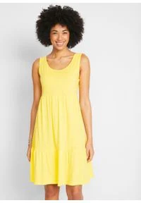 Sukienka z dżerseju z falbanami i ozdobnym tyłem bonprix jasna limonka. Kolor: żółty. Materiał: jersey #3