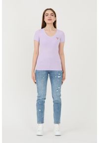 Guess - GUESS Lawendowy damski t-shirt Mini Triangle Tee, Rozmiar S. Kolor: fioletowy #3
