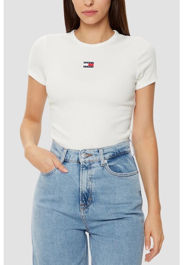 Tommy Jeans - TOMMY JEANS Damski t-shirt w kolorze ecru, Rozmiar L. Kolor: beżowy
