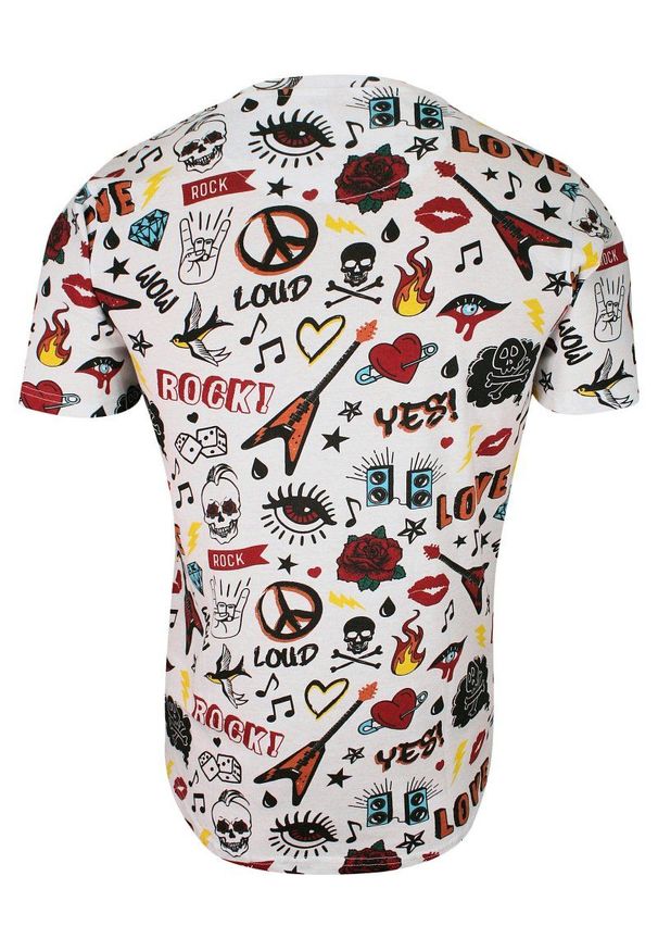 Biały Bawełniany T-Shirt Męski -Brave Soul- Koszulka, Krótki Rękaw, Czaszki, Serca, Mix Wzorów. Okazja: na co dzień. Kolor: wielokolorowy. Materiał: bawełna. Długość rękawa: krótki rękaw. Długość: krótkie. Wzór: nadruk. Sezon: lato, wiosna. Styl: casual
