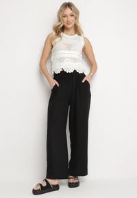 Born2be - Czarne Spodnie o Szerokim Kroju Palazzo z Wysokim Stanem i Wiązaniem Araloria. Okazja: na co dzień. Stan: podwyższony. Kolor: czarny. Styl: elegancki, casual #3