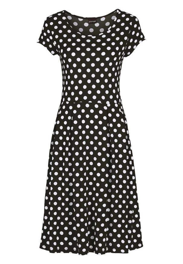 Sukienka z dżerseju bonprix czarno-biały w kropki. Kolor: czarny. Materiał: jersey. Wzór: kropki. Sezon: lato