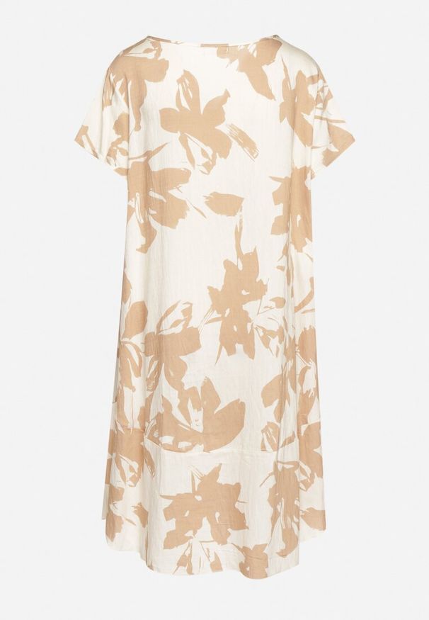 Born2be - Ciemnobeżowa Wiskozowa Sukienka w Kwiatowy Wzór Emitine. Okazja: na co dzień. Kolor: beżowy. Materiał: wiskoza. Wzór: kwiaty. Typ sukienki: proste. Styl: casual, klasyczny