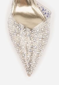 Renee - Złote Czółenka z Przezroczystą Cholewką Ozdobione Perełkami i Cyrkoniami Karenetia. Kolor: złoty. Szerokość cholewki: normalna. Wzór: aplikacja. Styl: elegancki #6