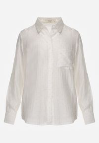 Renee - Biała Prześwitująca Koszula z Cyrkoniami Arialle. Okazja: na co dzień. Kolor: biały. Materiał: jeans. Styl: casual #3