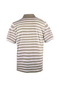 Koszulka Polo - Męska - Pako Jeans - Beżowa w Biały Prążek. Okazja: na co dzień. Typ kołnierza: polo. Kolor: wielokolorowy, beżowy, brązowy. Materiał: bawełna. Wzór: paski, prążki. Styl: casual