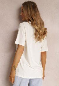 Renee - Biały T-shirt Purple. Kolekcja: plus size. Kolor: biały. Materiał: bawełna, tkanina. Długość rękawa: krótki rękaw. Długość: krótkie. Wzór: jednolity, gładki, aplikacja. Styl: klasyczny #4