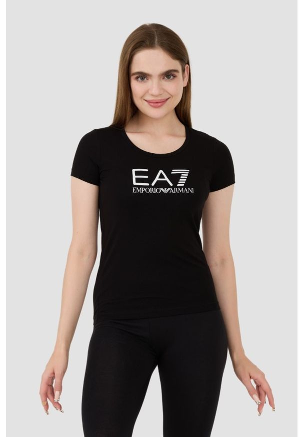 EA7 Emporio Armani - EA7 Czarny damski t-shirt, Rozmiar L. Kolor: czarny