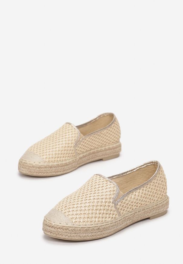 Renee - Beżowe Espadryle Abstain. Kolor: beżowy. Materiał: materiał. Wzór: aplikacja, ażurowy. Obcas: na obcasie. Wysokość obcasa: niski