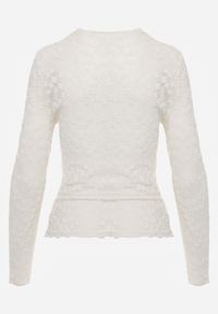 Born2be - Beżowy Bluzka Koronkowa z Transparentnego Materiału Hermatea. Okazja: na co dzień. Kolor: beżowy. Materiał: materiał, koronka. Styl: casual, elegancki, klasyczny #4