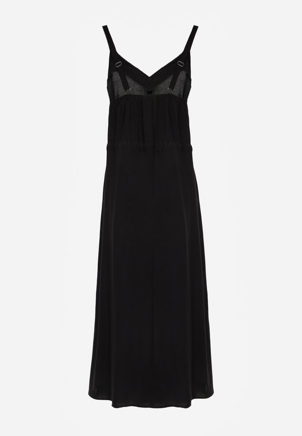 Renee - Czarna Sukienka z Wiskozy Kena. Okazja: na co dzień. Typ kołnierza: kokarda. Kolor: czarny. Typ sukienki: proste. Materiał: wiskoza. Długość rękawa: na ramiączkach. Sezon: lato. Styl: casual. Długość: maxi