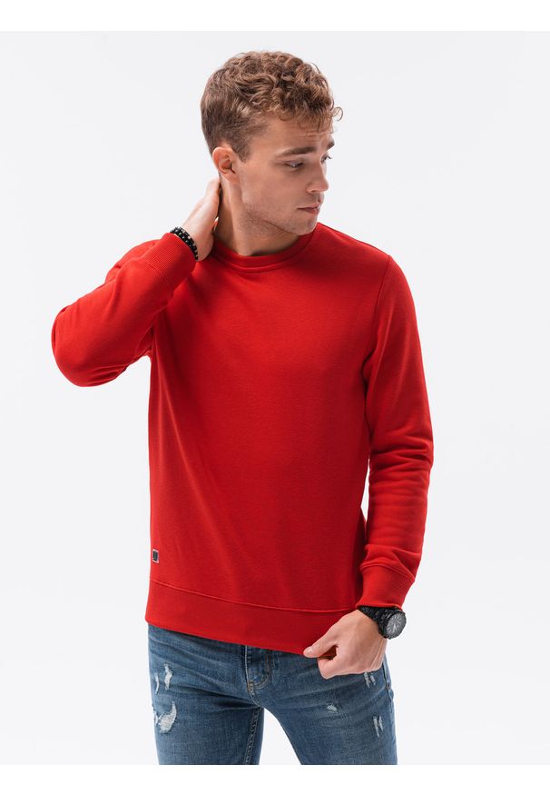 Ombre Clothing - Bluza męska bez kaptura BASIC B978 - czerwona - XXL. Okazja: na co dzień. Typ kołnierza: bez kaptura. Kolor: czerwony. Materiał: poliester, bawełna, materiał. Styl: casual, klasyczny