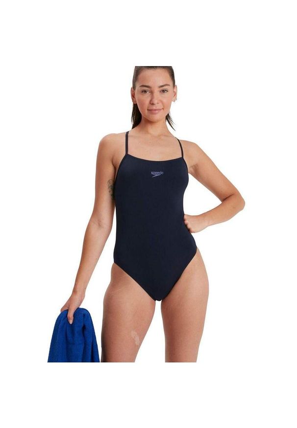 Strój pływacki jednoczęściowy damski Speedo Eco Endurance+ Medalist Thinstrap. Kolor: niebieski. Materiał: poliester