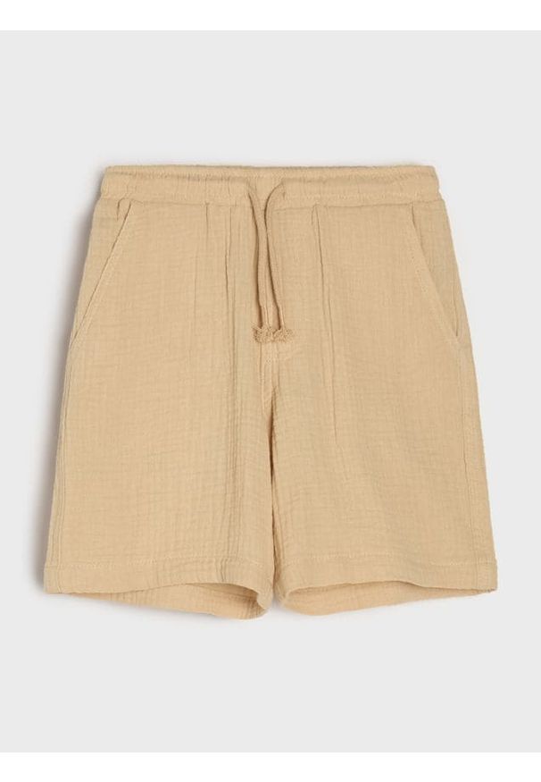 Sinsay - Luźne muślinowe szorty z kieszeniami - beżowy. Kolor: beżowy