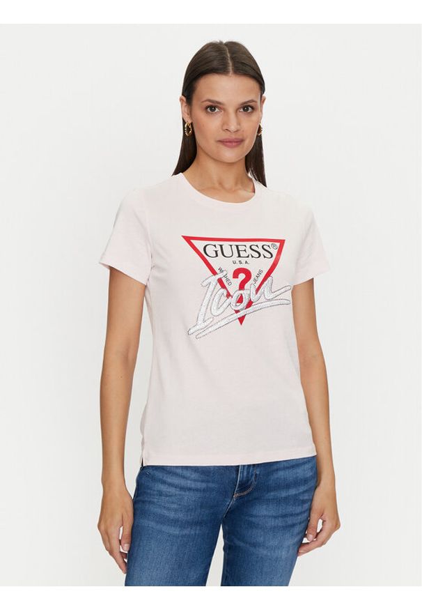 Guess T-Shirt Icon W4YI32 I3Z14 Różowy Regular Fit. Kolor: różowy. Materiał: bawełna