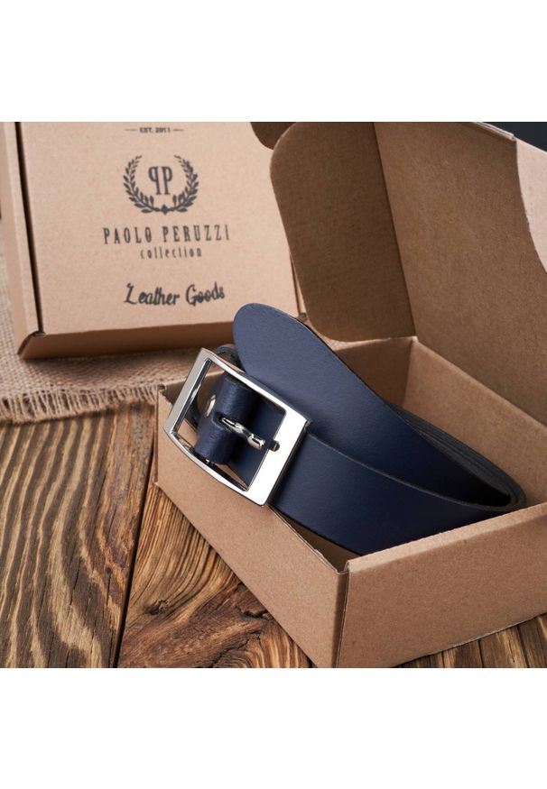 Pasek skórzany 100 cm granatowy PAOLO PERUZZI PG-02-DBS-100. Kolor: niebieski. Materiał: skóra