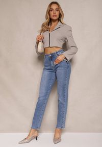 Renee - Niebieskie Jeansy z Bawełną Mom Fit High Waist Larinorti. Okazja: na co dzień. Stan: podwyższony. Kolor: niebieski. Długość: do kostek. Styl: klasyczny, casual, elegancki #5