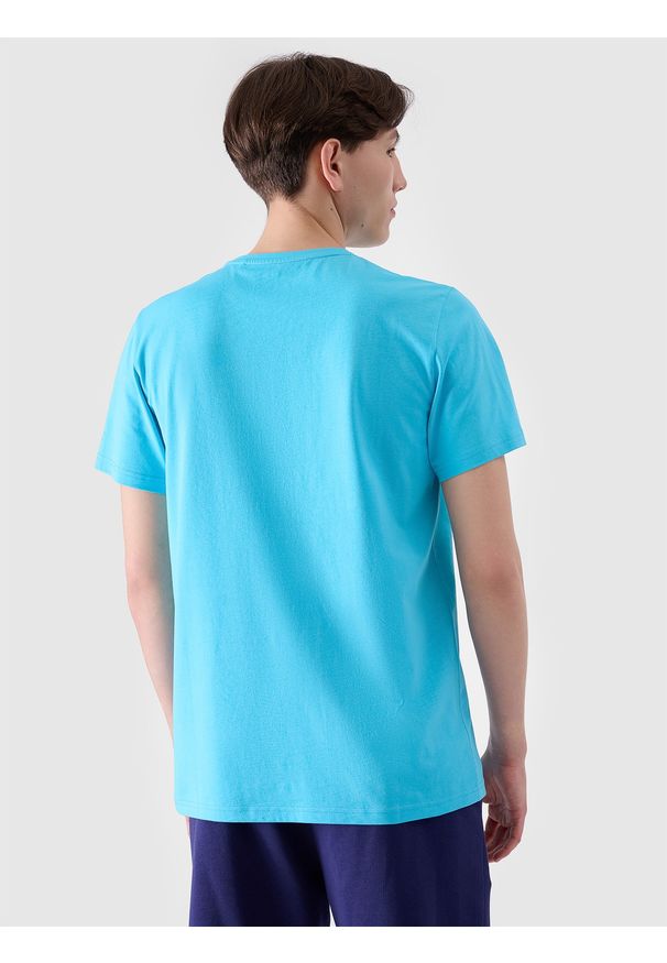 4f - 4F T-shirt regular z nadrukiem męski - turkusowy S. Okazja: na co dzień. Kolor: turkusowy. Materiał: dzianina, jersey, bawełna. Długość rękawa: krótki rękaw. Długość: krótkie. Wzór: nadruk. Styl: casual, klasyczny, sportowy
