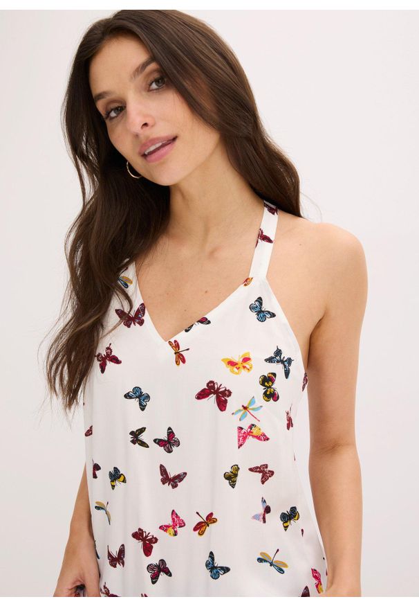 bonprix - Top z czystej wiskozy. Typ kołnierza: dekolt w serek. Kolor: biały. Materiał: wiskoza