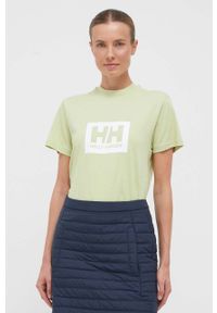 Helly Hansen t-shirt bawełniany kolor zielony z nadrukiem. Okazja: na co dzień. Kolor: zielony. Materiał: bawełna. Wzór: nadruk. Styl: casual #9