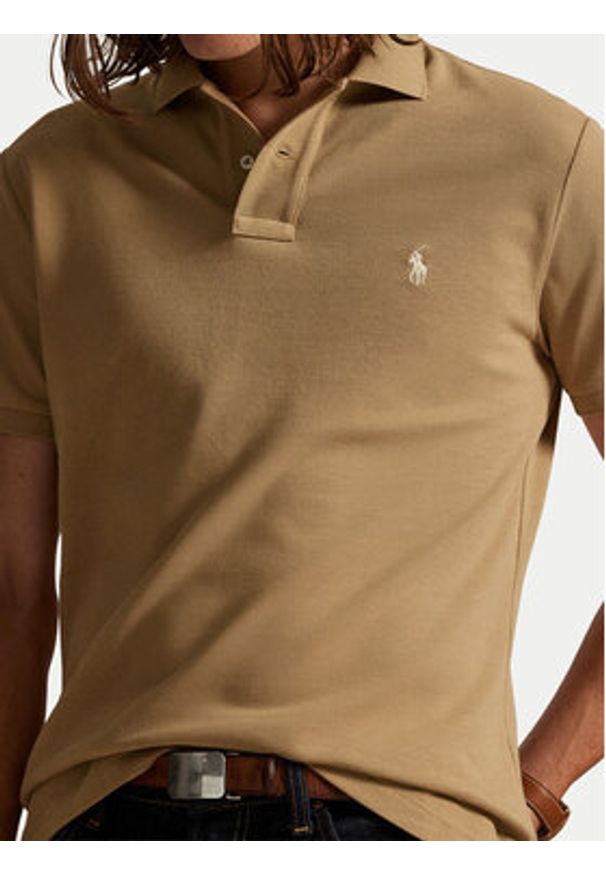 Polo Ralph Lauren Polo 710680784332 Beżowy Custom Slim Fit. Typ kołnierza: polo. Kolor: beżowy. Materiał: bawełna