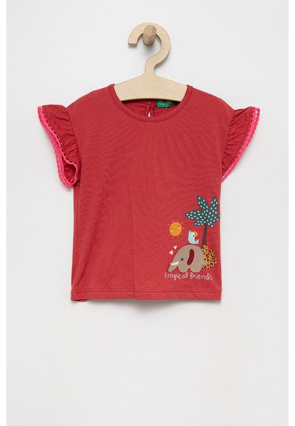 United Colors of Benetton t-shirt bawełniany dziecięcy kolor czerwony. Kolor: czerwony. Materiał: bawełna. Wzór: nadruk