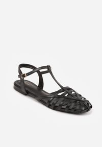 Born2be - Czarne Sandały VICES z Geometrycznymi Paskami Abadia. Okazja: na co dzień. Zapięcie: pasek. Kolor: czarny. Wzór: geometria. Styl: casual, elegancki, klasyczny #9