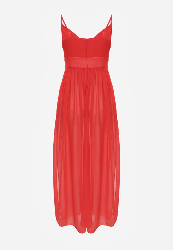 Born2be - Czerwona Rozkloszowana Sukienka Maxi na Ramiączkach z Majtkami Girma. Kolor: czerwony. Długość rękawa: na ramiączkach. Długość: maxi