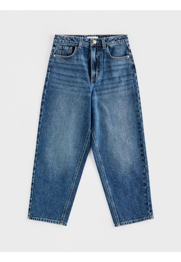 Reserved - Jeansy baggy - granatowy. Kolor: niebieski