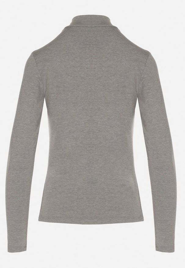 Born2be - Szara Bluzka Golf Typu Longsleeve Altera. Okazja: na co dzień, do pracy. Typ kołnierza: golf. Kolor: szary. Materiał: jeans. Długość rękawa: długi rękaw. Styl: casual, elegancki