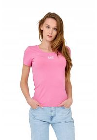 EA7 Emporio Armani - EA7 Damski t-shirt różowy z logo na środku. Kolor: różowy. Materiał: bawełna #6