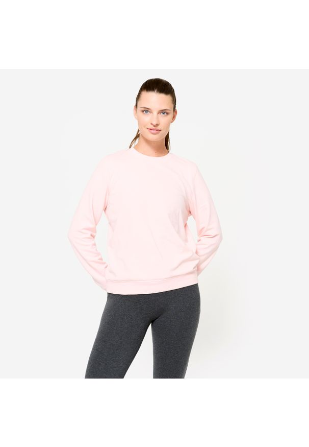DOMYOS - Bluza damska Domyos Gym & Pilates. Kolor: różowy. Materiał: tkanina, elastan, prążkowany, bawełna, materiał, poliester. Sport: joga i pilates