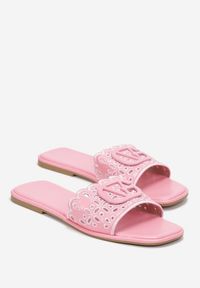 Born2be - Różowe Klapki Emalina. Nosek buta: otwarty. Kolor: różowy. Wzór: jednolity, kwiaty, ażurowy. Styl: klasyczny
