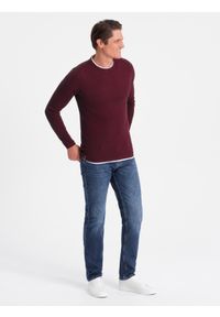Ombre Clothing - Bawełniany sweter męski z okrągłym dekoltem - bordowy V8. Kolor: czerwony. Materiał: bawełna. Styl: klasyczny #4